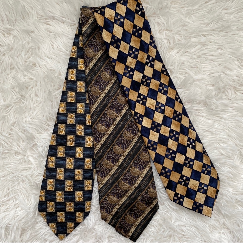 100% Pure Silk 3 pcs. Vintage Pattern Tie Bundle